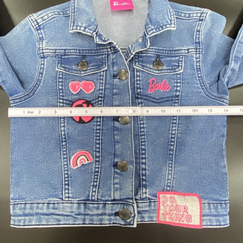 Barbie Denim Jacket Girls Size 7 Embroidered Patches Strong Girls Make Waves - Picture 14 of 16